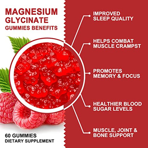 GORNVB - Magnesium Glycinate Gummies 400mg – Suplemento de Magnésio Glicinato em Gomas – Complexo de Magnésio Quelato de Potássio com VitD, B6, CoQ10 – Suporte para Memória, Calma, Humor