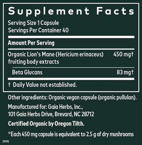 Cogumelo do Leão, 40 Cápsulas – Potencialize sua saúde cerebral - Gaia Herbs