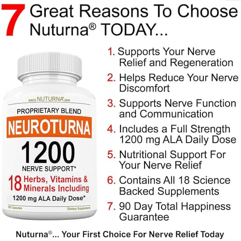 Nuturna - Suplemento de Suporte à Neuropatia com 1200 mg de Ácido Alfa Lipóico Puro – Fórmula de Força Máxima para Fortalecer os Nervos em Dedos, Mãos e Dedos dos Pés