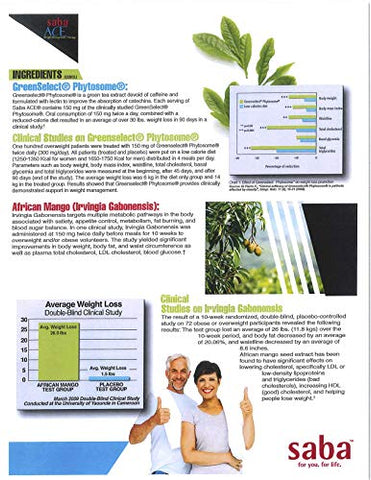 ACE™ – Gerenciamento de Peso, Supressão de Apetite, Aumento de Energia, Melhora do Humor, Aceleração do Metabolismo e Melhoria do Desempenho Geral – para Mulheres e Homens – 60 Cápsulas - Saba