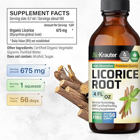 BIO KRAUTER - Licorice Root Tincture – Extrato de Raiz de Alcaçuz para Suporte à Saúde Digestiva – Livre de Álcool e Açúcar – Gotas Veganas 118 ml