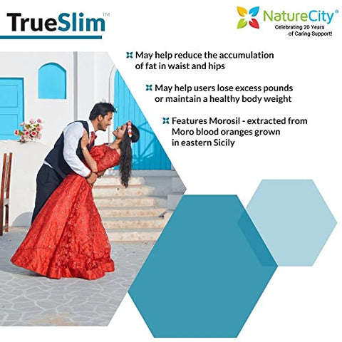 NatureCity - True-Slim 400mg Morosil | Suplemento para Perda de Peso e Gordura | Reduz Acúmulo de Gordura | 30 Cápsulas Vegetais | Sem GMO e Glúten | Feito nos EUA com Extrato de Laranja Sanguínea