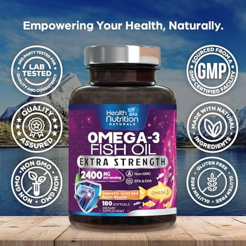 Health Nutrition Naturals - Óleo de Peixe 2400 mg com Ômega-3, EPA – Benefícios para a Saúde e Bem-Estar