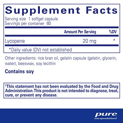 Lycopene 20 mg | Suporte Celular e Macular | 60 Cápsulas Softgel - Pure Encapsulations