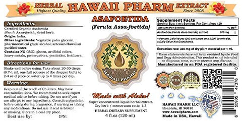 Hawaii Pharm - Asafoetida Líquida Orgânica, Extrato de Asafoetida (Ferula Assa-foetida) em Pó, Tintura Herbal 2×120 ml