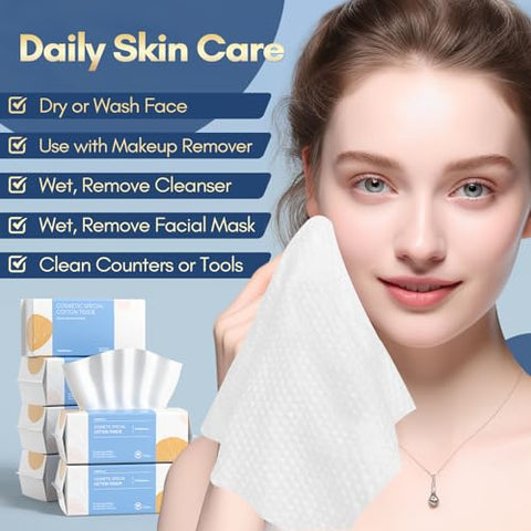Soft Dry Wipe 6 Pack – Lenços de Algodão 100%%, Livres de Fiapos, Toalhas Descartáveis Extra Grossas para Pele Sensível, Remoção de Maquiagem, Uso Seco e Úmido - PoeticEHome