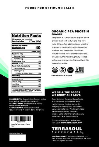 Proteína de Ervilha Orgânica, 680g – Origem Europeia | Sem Sabor | Textura Suave - Terrasoul Superfoods