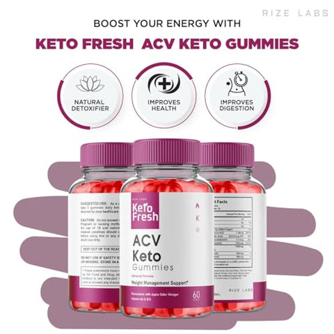 rize labs - Keto Fresh ACV Gummies – Gomas de Vinagre de Maçã para Perda de Peso Avançada, Aumenta Energia, Melhora o Sono e Previne Fadiga (60 g)