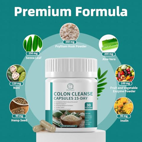BBEEAAUU - Cápsulas Detox para Limpeza do Cólon, 15 Dias de Saúde Intestinal, Saúde Intestinal para Mulheres e Homens, Suporte Digestivo