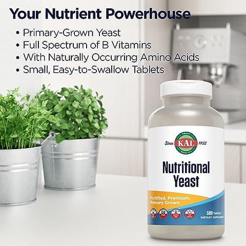 Suplemento de Levedura Nutricional Fortificado com B12, Biotina, Ácido Fólico e Outras Vitaminas do Complexo B, Aminoácidos Naturalmente Presentes, Cabelos e Pele Saudáveis - KAL