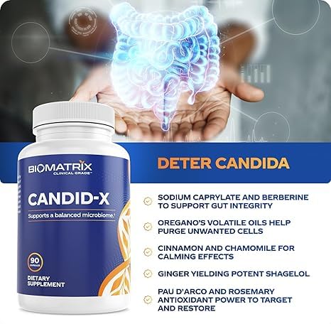 Candid-X Gut Cleanse com Berberina, Orégano, Caprilato de Sódio, Camomila, Gengibre, PAU D’arco | 90 Cápsulas | Suplemento Digestivo para Homens e Mulheres - BioMatrix