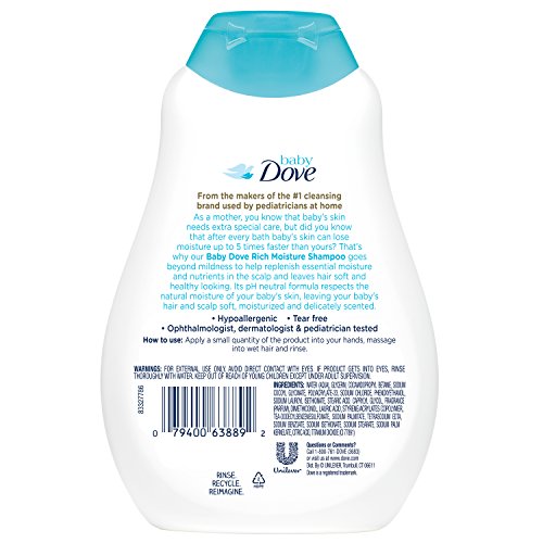 Shampoo Hidratação Enriquecida, 13 Ounce (Pack de 3) – Cabelos de Bebê Livres de Lágrimas - Baby Dove