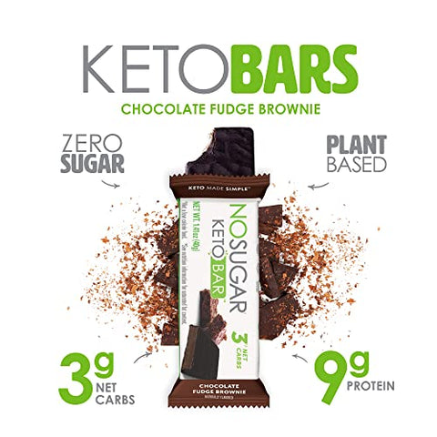 No Sugar Company - Barra de Snack Keto Sem Açúcar, Brownie de Fudge, 12 x 40g – Lanche Keto Low Carb Sem Açúcar com Macros Amigáveis ao Keto, 3g de Carboidratos Líquidos, 9g de Proteína Vegetal, 13g de Gordura Saudável