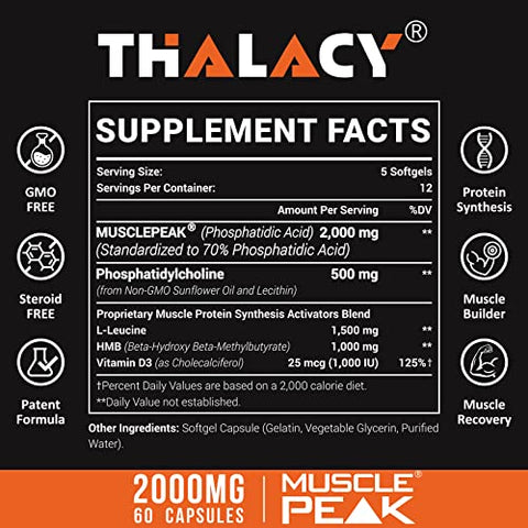 Thalacy - 2000mg Ácido Fosfatídico Lipossomal (PA) | Construtor Muscular, Suplementos de Construção Muscular de Alta Absorção para Homens