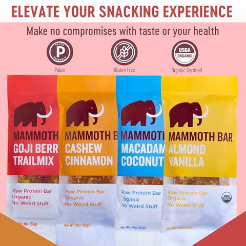 Pacote Variado Mammoth Bar – 10 Barras Nutricionais Ricas em Proteínas – Feitas com Nozes Premium