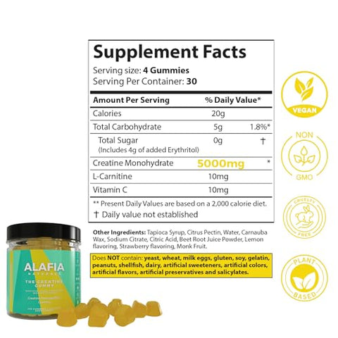 Gomas de Creatina Monohidratada Sem Açúcar 5g para Homens - Alafia Naturals