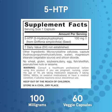 5-HTP 100 mg: Suplemento de Serotonina, 60 Cápsulas Vegetarianas - Jarrow Formulas