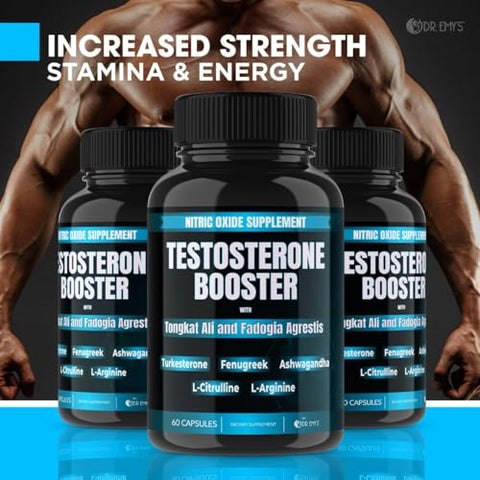 Dr. Emy's - Dr. Emy’s – Booster de Testosterona (2 Unidades) – Tongkat Ali Fadogia Agrestis Óxido Nítrico Ashwagandha para Homens com L Arginina Citrulina Fenugreek – Turkesterone Pré-Treino – 100% Natural e Potente