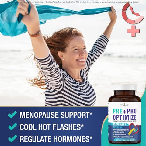 Probióticos Pro Optimize para Mulheres, Menopausa, Saúde Digestiva – Alívio para Inchaço, Ondas de Calor, Suporte Articular, Suores Noturnos – Saúde Intestinal - NEW AGE