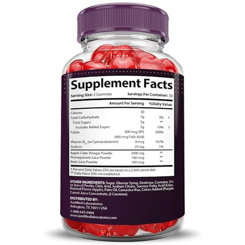 Justified Laboratories - (2 Pacotes) Gomas de Proteína Proton Keto ACV Extreme 2000MG – Gomas de Proton Keto de Vinagre de Maçã Formuladas com Suco de Romã e Beterraba em Pó B12 Vegan Non GMO 120 Gomas