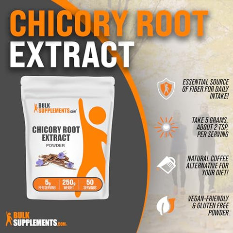Chicory Extract Powder BulkSupplements.com – Raiz de Chicória em Pó – Suplemento de Raiz de Chicória – Suplemento de Fibra – Sem Glúten – 5g por Porção – 250g (Pack de 1)