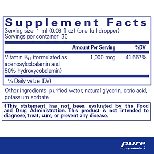Adenosyl/Hydroxy B12 Líquido 30 mL – Suporta o Metabolismo Energético - Pure Encapsulations