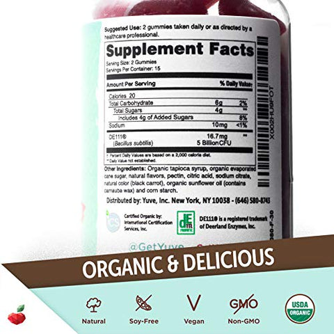 Vegan Probiótico Orgânico USDA Gummies – 5 Bilhões UFC – Promove Saúde Digestiva – Yuve - Yuve