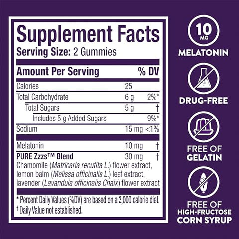 PURE Zzzs: Gomas Avançadas de Melatonina 10mg, Auxílio para Dormir, Sabor de Frutas Vermelhas, com Camomila - ZzzQuil