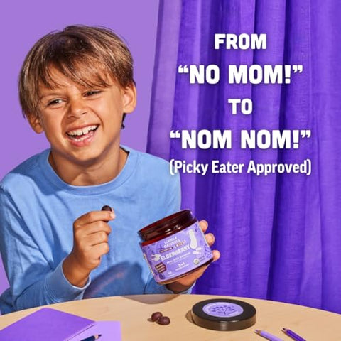 Gomas de Sabugueiro Sambucus de Frutas Reais para Crianças | Sem Açúcar Adicionado, Vegano, Suporte Imunológico Orgânico para Crianças | Zinco - Llama Naturals