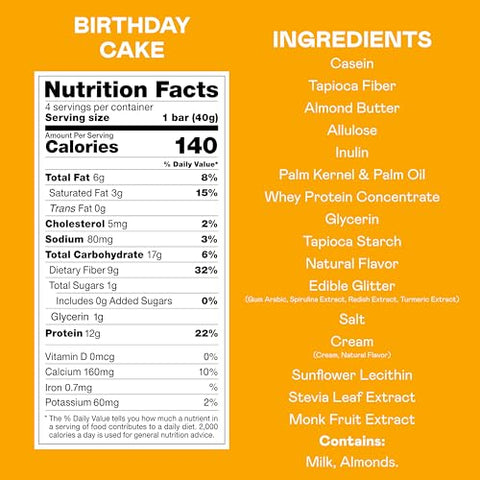 Magic Spoon - MAGIC SPOON Treats – Barra de Cereal Crocante, Baixo Carboidrato, Rico em Proteínas, Amigável à Dieta Keto, 1g de Açúcar, Sem Glúten (Sabor Bolo de Aniversário, 8 Barras)