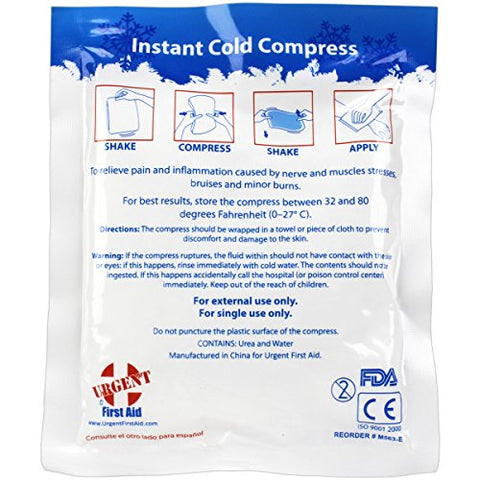 Urgent First Aid - Case de 125 Bolsas de Gelo Instantâneo, 5″ x 6″ (Área Fria de 4″ x 5″) – Compressas Frias Descartáveis – Tratamento de Primeiros Socorros Rápido e Eficaz