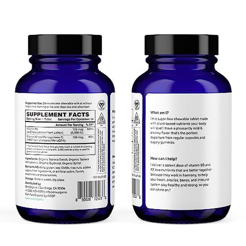 Vitamina D3 5000UI K2 – Vitamina D Vegana de Líquen e K2 de Grão-de-bico para Saúde Óssea, Suporte Imunológico - Ora Organic