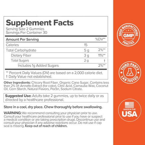 O Positiv - GOGO Fiber Gummies para Adultos, 60 Unidades (Pacote com 3) – Suplemento de Fibra Prebiótica de Raiz de Chicória Inulina – Goma de Fibra Diária para Saúde Digestiva – Não-OGM, Vegano
