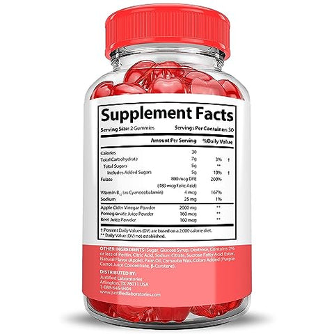 Justified Laboratories - Keto Bites Gomas Keto ACV Fórmula Extrema 2000MG Vegan Non GMO com Suco de Romã Beterraba B12 60 Gomas