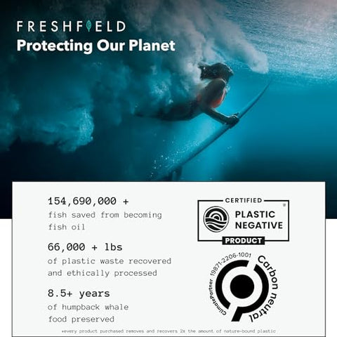 Freshfield Naturals - Freshfield Vegan Omega 3 DHA: Fonte Sustentável, Testado, GMP, Premium, Livre de Carragenina, Frasco Compostável, Substituto de Óleo de Peixe, Neutro em Carbono. Suporta Coração, Cérebro, Articulações