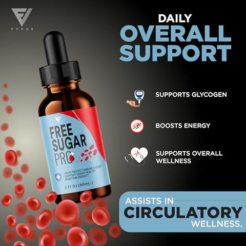 Fyvus - (5 Pacotes) Free Sugar Pro – Alívio Líquido Natural Gratuito de Açúcar, Frasco de Gotas Líquidas FreeSugar Pro Força Máxima Avançado Suporte à Saúde para Mulheres e Homens, Free Sugar Pro Suplemento Líquido