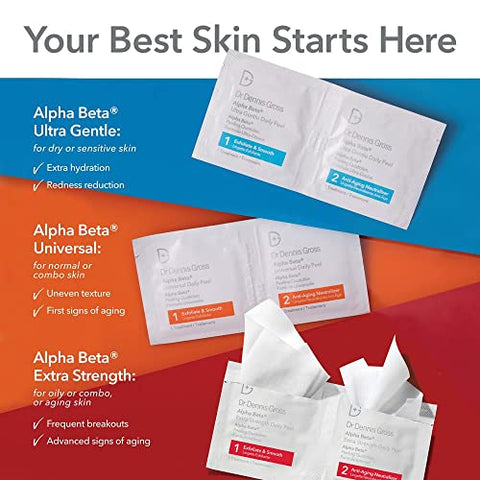 Dr Dennis Gross - Dr. Dennis Gross Alpha Beta Ultra Gentle Daily Peel: Tratamento Diário Suave para Pele Desidratada ou Sensível, Tom ou Textura Irregulares, Linhas Finas ou Poros Dilatados (5 Tratamentos)
