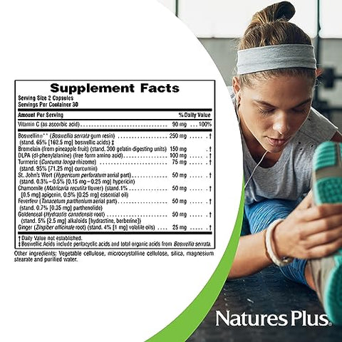 Natures Plus - NaturesPlus Herbal Actives InflamActin – 60 Cápsulas Vegetarianas – Suplemento Herbal com Cúrcuma – Marca NaturesPlus