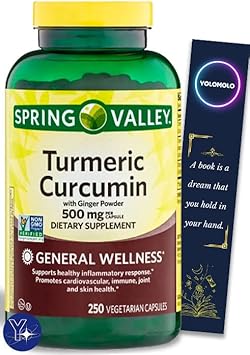 Cápsulas de Cúrcuma Curcumina com Pó de Gengibre para Bem-Estar Geral – 250 Unidades de 500 mg – Presente de Marcador de Página - YOLOMOLO
