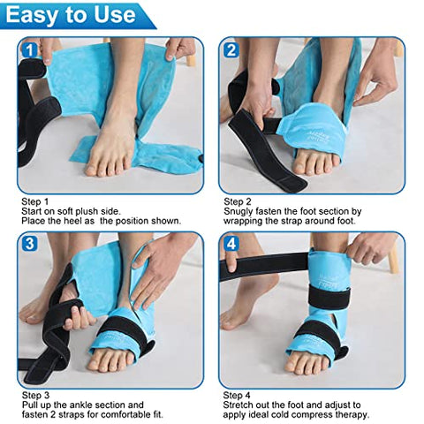 Relief Expert - Alívio Expert – Envoltório de Gelo para Tornozelo e Pé, Gel Reutilizável com Terapia de Compressão Fria, para Lesões, Tendinite de Aquiles e Fascite Plantar – Azul
