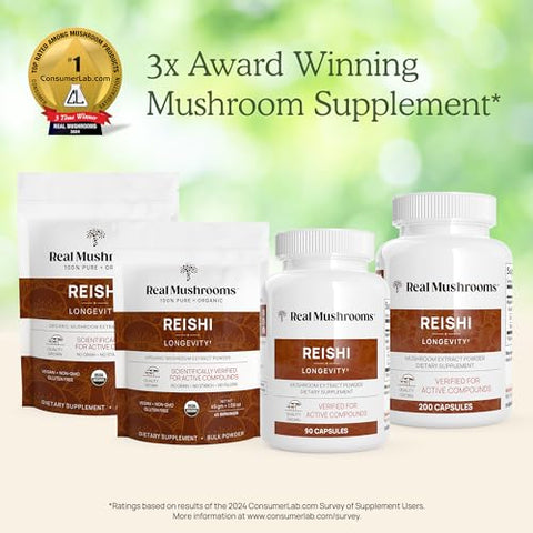 Reishi em Pó – Extrato de Cogumelo Orgânico com Potente Reishi Vermelho para Longevidade, Humor e Sono – 100% Natural e Eficaz - Real Mushrooms