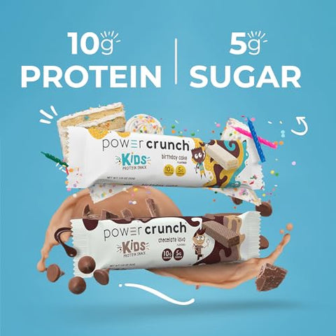 Barras de Wafer de Proteína e Barras de Proteína Power Crunch KIDS, Pacote Variado, (15 Unidades) Snacks de Alta Proteína com Sabor Delicioso - Power Crunch