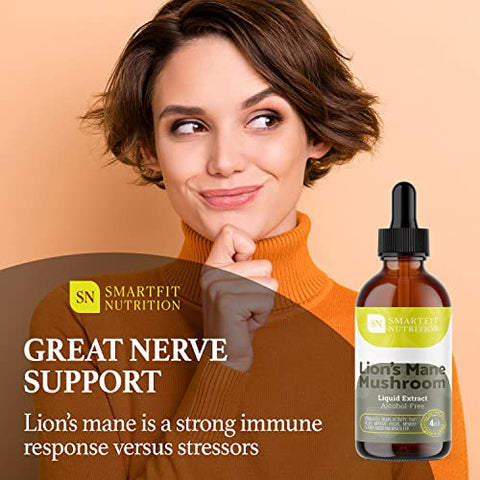 SN SMARTFIT NUTRITION - Lions Mane Extrato – Tintura Natural de Lions Mane – Feito nos EUA – Suplemento Orgânico de Cogumelo Lions Mane para Memória e Concentração