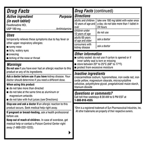 Fexofenadine Antialérgico Alívio de Alergia Indoor Outdoor 150 Comprimidos - Ohm