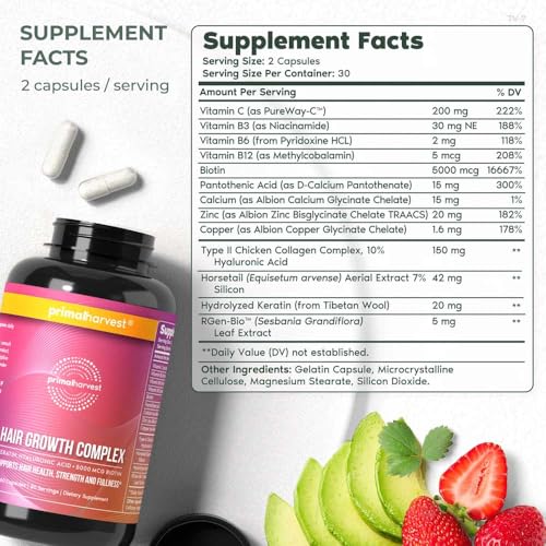 Vitaminas para o Crescimento Capilar Feminino – 1 Pacote, Fórmula Potente – 60 Cápsulas - Primal Harvest