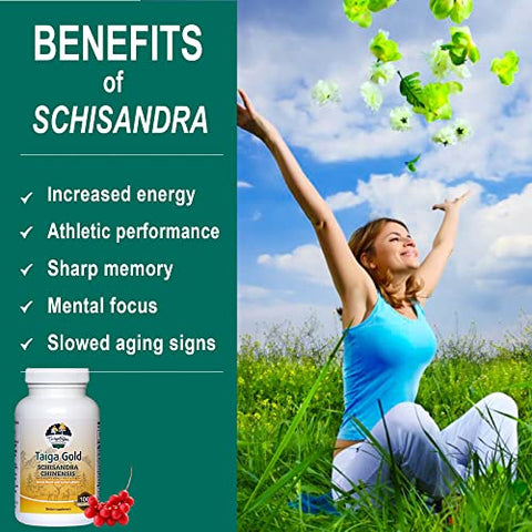 TAIGASEA - Schisandra Chinensis: Extrato Herbal Siberiano Selvagem para Foco Mental, Suporte Cerebral e Reforço Imunológico – 100 Cápsulas Vegetarianas