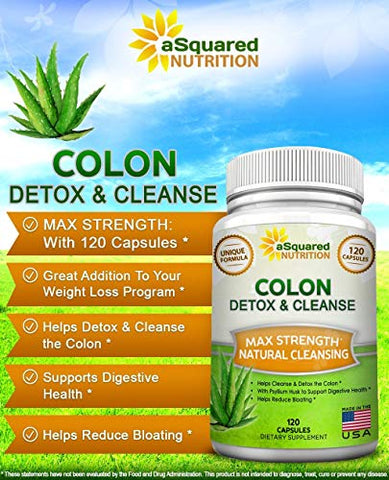 Pure Colon Cleanse para Perda de Peso – 120 Cápsulas, Máxima Potência, Desintoxicação Natural do Cólon, Suplemento para Dieta de Limpeza do Cólon, Saúde Digestiva – Marca aSquared Nutrition - aSquared Nutrition