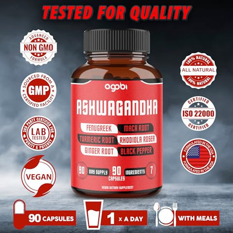agobi - Ashwagandha Extrato Cápsulas 8050mg – 7 Ervas Combinadas Fenacho, Maca, Cúrcuma, Rodiola, Gengibre | Potencialize sua saúde com a marca líder