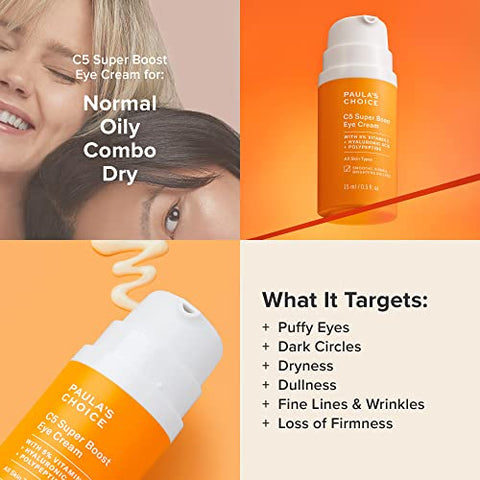 Paula's Choice - Paula’s Choice C5 Super Boost Eye Cream com 5% de Vitamina C, Ácido Hialurônico – Cuidados para os Olhos
