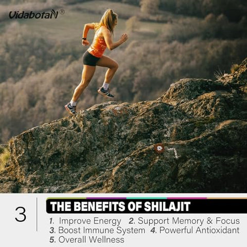 vidabotan - Gomas de Shilajit Sem Açúcar 1000mg – Suplemento Puro de Shilajit para Homens